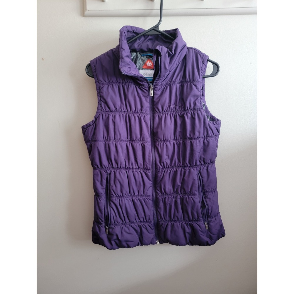 Columbia Womens Omni-Heat Puffer Vest Purple Quilted Full Zip M Outdoors Sport